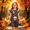 Girls Halloween Print Dress Casual Sleeve Party Dress for Children Holiday Outfit