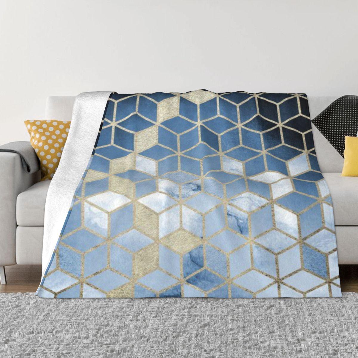 Shades Of Blue Cubes Pattern Custom Travel An Ultra-Soft Micro Fleece Blanket 50x60in