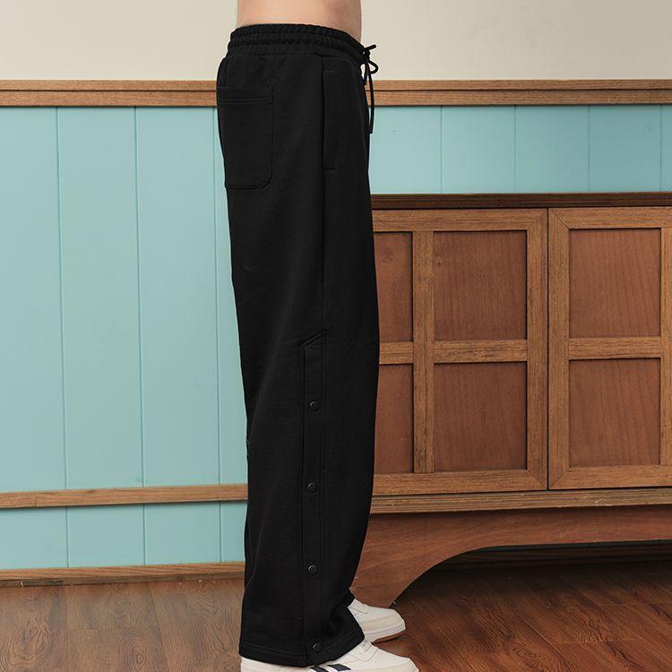 Reebok Solid Color Straight Leg Button Knit Casual Pants Unisex pants Black 23FRC605UGH0