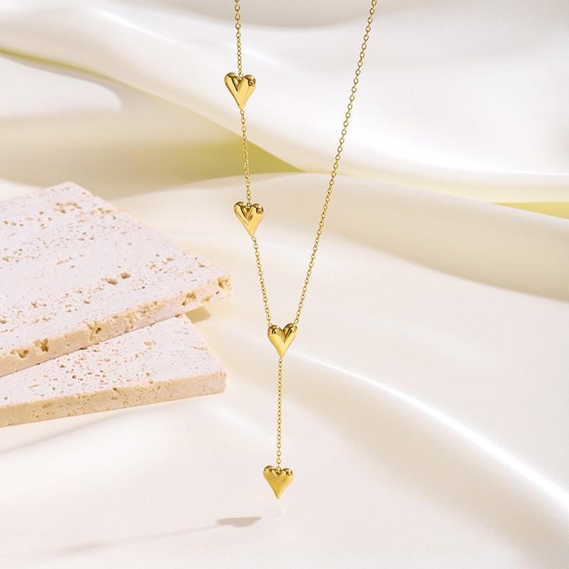 Women's 18K Gold Plated Stainless Steel Sporty Bamboo Chain Heart Zircon Pendant Necklace for Anniversaries