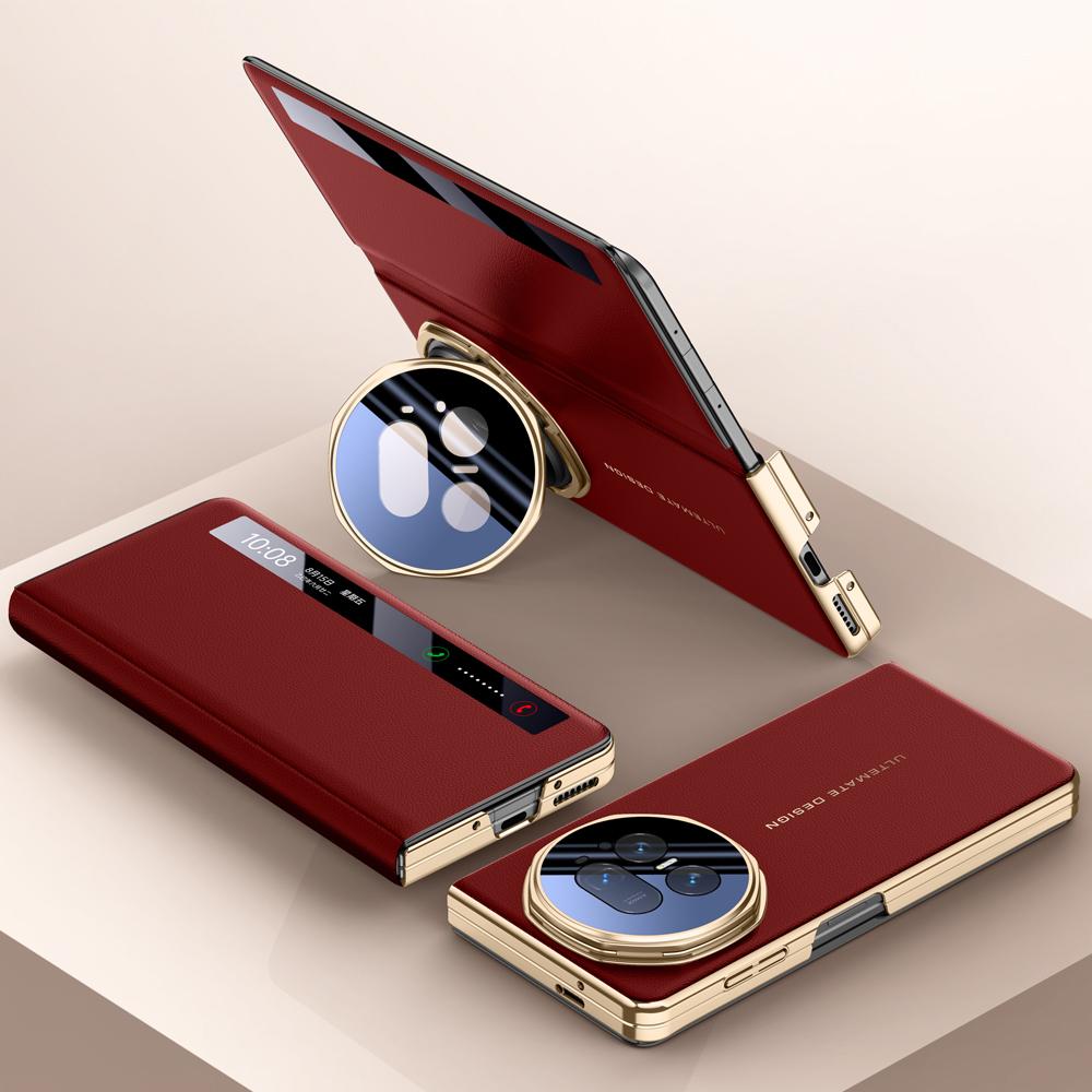 Чехол для Honor Magic V5 5G Smart View с окошком, кожаная обложка для телефона с металлическим kickstand-подставкой для объектива B