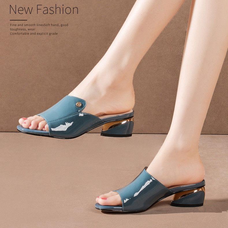 Sandals Women's Mid-heel Thick-heeled Summer Women's Shoes Soft Leather Sandals and Slippers Outer Wear Fashion Fish Mouth Large Size Women's Shoes