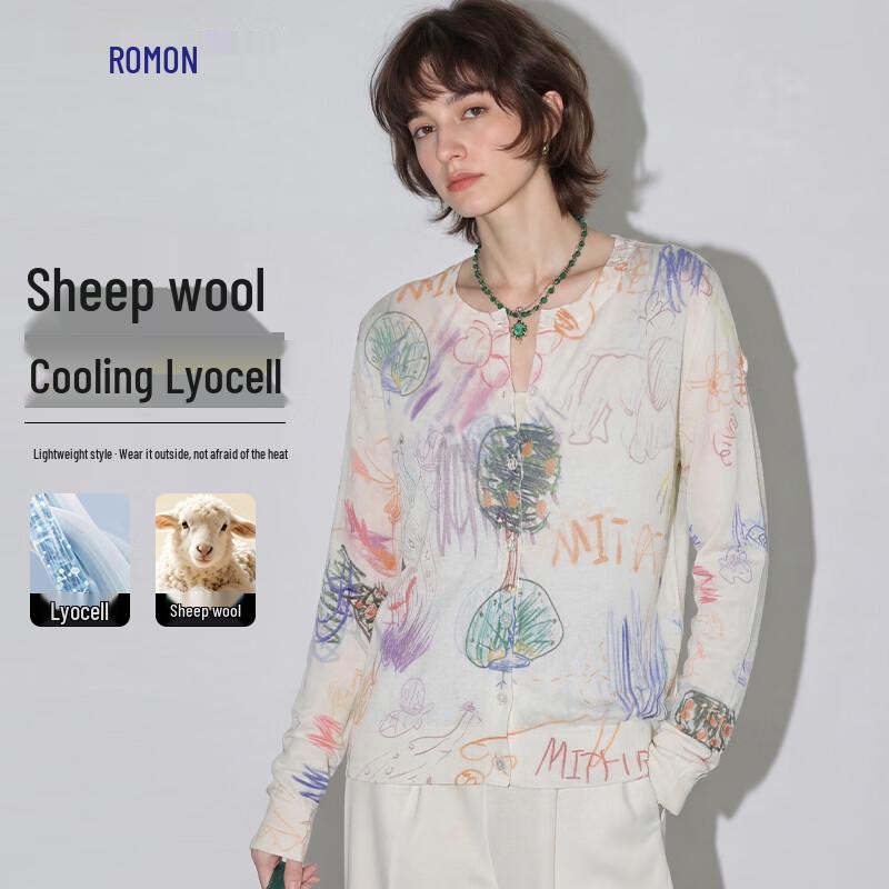 Romon Women s Merino Wool Lyocell Cool Knit Cardigan L