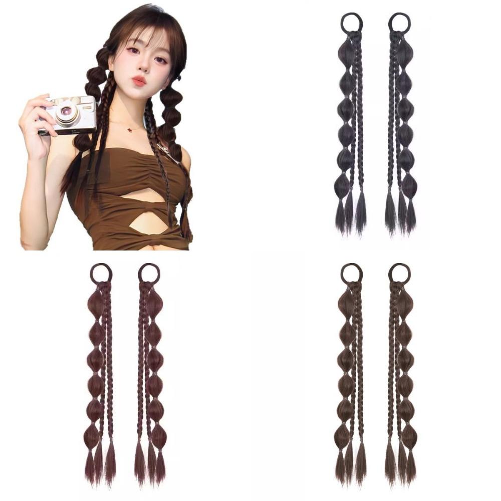 

2pcs Hairpiece Sweet Twisted Pigtails Double Ponytail Lantern Braided Ponytails Daily темно-коричневого кольору