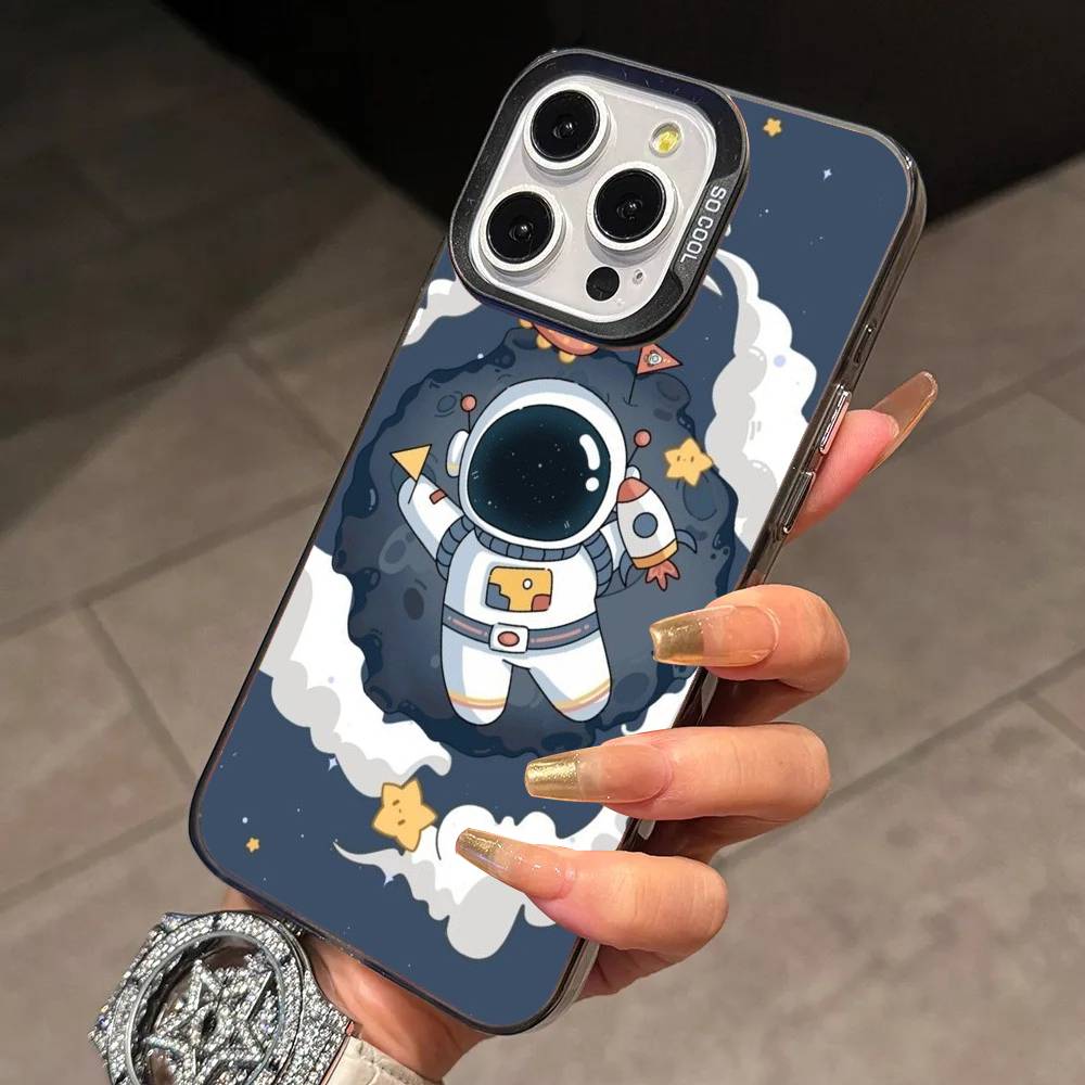 Astronaut S-Silicone Phone Case For iPhone 17,16,15,14,13,12,11 Plus,Pro Max,XS,Colorful Silver Phone Case Funda Cover