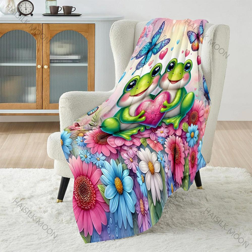 Two Frogs Love Dream  Print Blanket Warm Soft Luxury Gifts for Children Adults Suitable for Home Sofa Bed Travel Camping