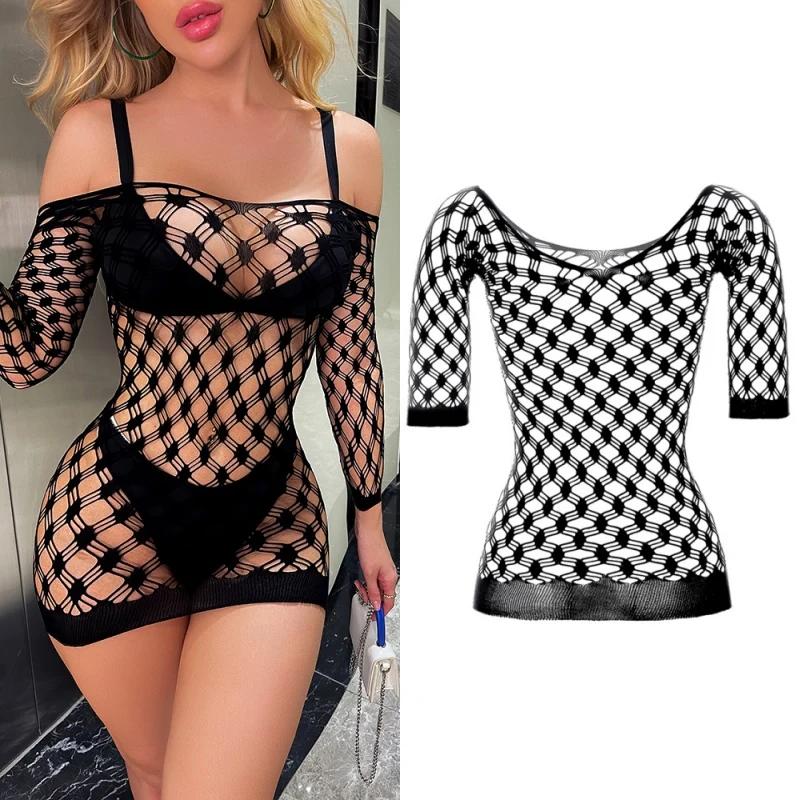 23 Styles Black Fishnet Lenceria Erotica Mujer Sexi Hollow Out Perspective Babydoll Chemise  Summer Beach Bikini Dress