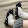 Sheepskin version~ French retro round head bow light mouth single shoes women's black polka dot soft surface ballet flats