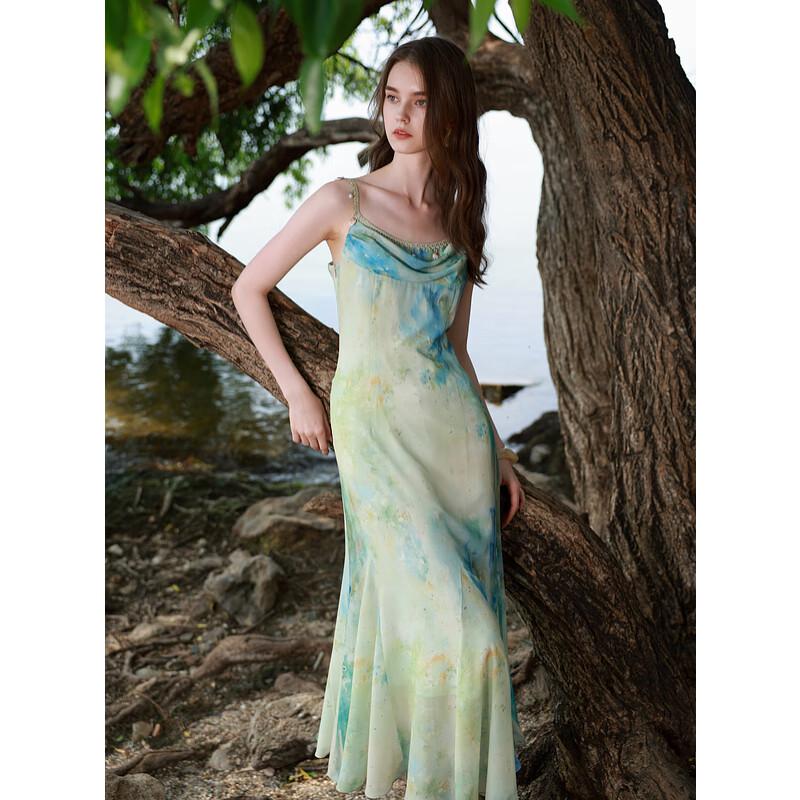 

Sancai 2025 Summer Elegant Floral Print Mermaid Strappy Long Dress L