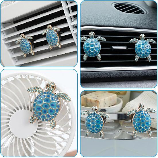 Ouligay 2PCS Cute Sea Turtles Car Air Freshener Vent Clip, Sea Turtle Car Accessories, Blue Turtle Cars Vent Clips Rhinestone, Ocean Theme Interior