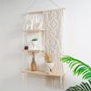 Boho Macrame Wall Hanging Shelf 3 Tier Handmade Woven Wood Organizer Shelves Wall Floating Plant Hanger for Home Decor