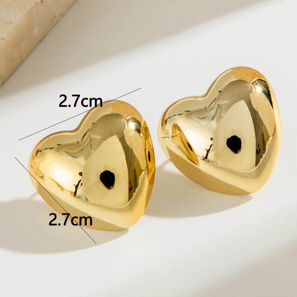 New Gold Color Brushed Heart-Shaped Earrings Women's Retro Metal Heart Shiny Light Luxury Exquisite Earrings Jewelry Party Gifts