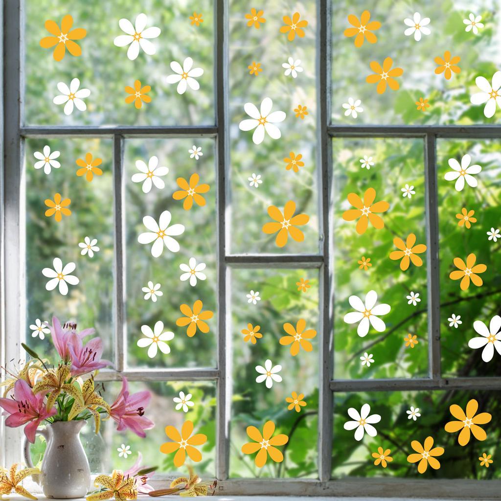 Daisy Flower Glass Sticker Electrostatic Home Living Room Glass Showcase Door Decoration Waterproof Windows Sticker