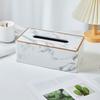Nordic Style Marble Pattern Tissue Box Gold Edge PU Leather Napkin Paper Storage Box Rectangle Tissue Paper Organizer