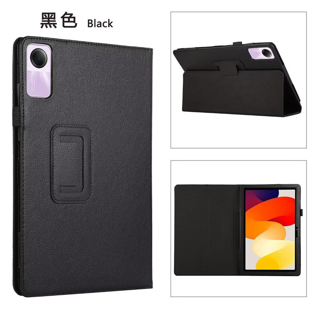 Подходит для Redmi Pad SE 11-дюймовый плоский кожаный чехол, однотонный чехол-книжка с узором личи, складная подставка, противоударный защитный чехол чёрный