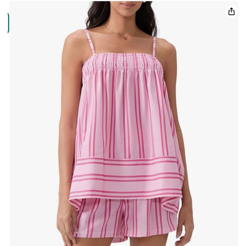 VEZFAA Women's Fashion Casual Summer Spring Stripe Print Sleeveless Suspenders Trousers Pants Suits