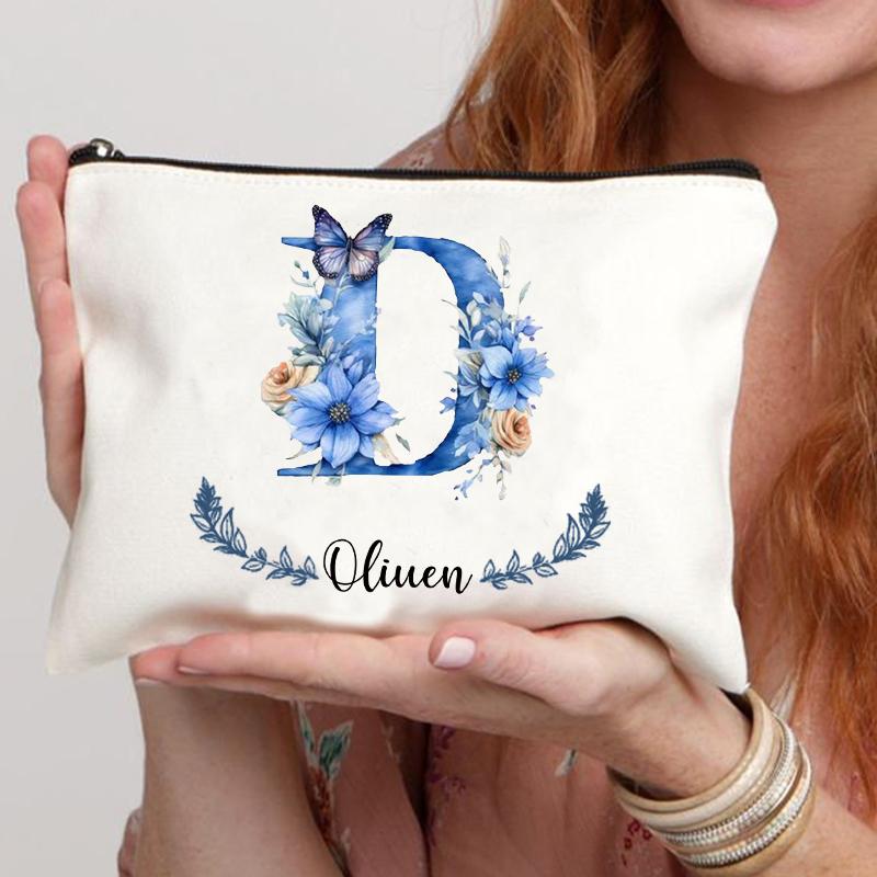 Personalized Name Butterfly Cosmetic Case Art Gift for Bridesmaid Teachers Friends Women Makeup Bag Bachelorette Party Gift