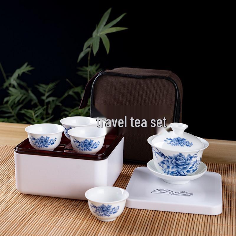 Portable Ceramic Kung Fu Travel Tea Set with Tray and Case