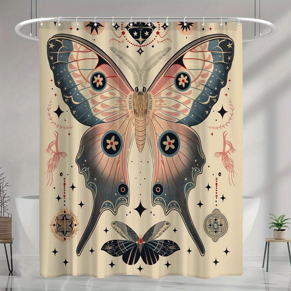 Mystical Deer with Butterfly Antlers Shower Curtain - Water-Resistant Fabric for Bathroom - Ideal for Fantasy
