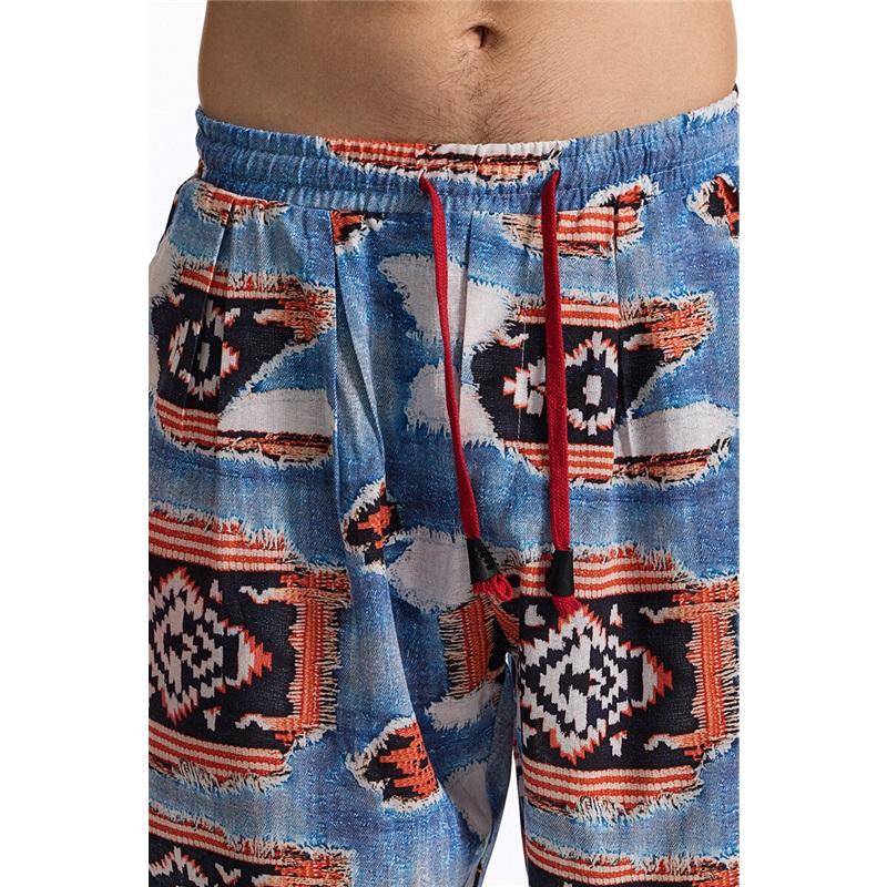 Summer Cotton Linen Men's Casual Drawstring Graphic Print Boho Tribal Vintage Pants Outdoor Activities Trousers Running Jogger