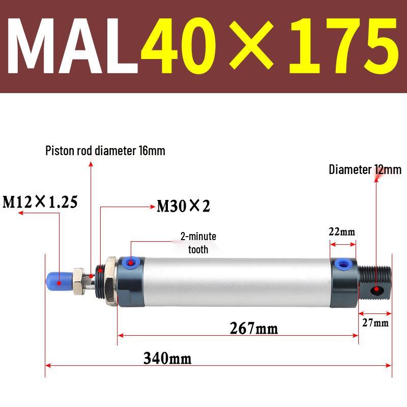 Mini Aluminum Alloy Pneumatic Cylinder - Round, Sizes 16/20/25/32/40 x 25/50/75/100/200
