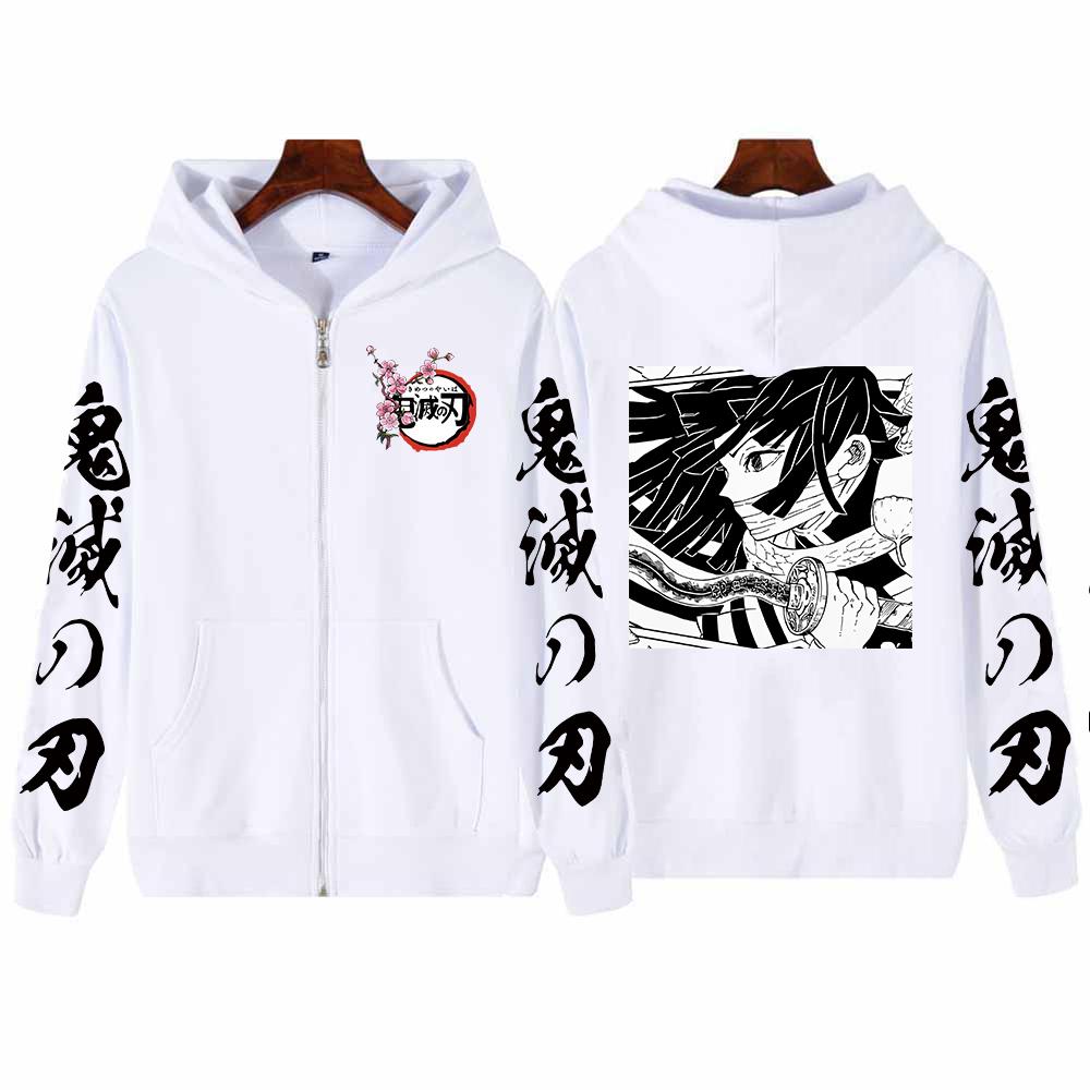 Anime Manga Demon Slayer Zipper Hoodies Iguro Obanai Men Women Printed Graphic Aesthetic Warm Autumn Winter Sweatshirts