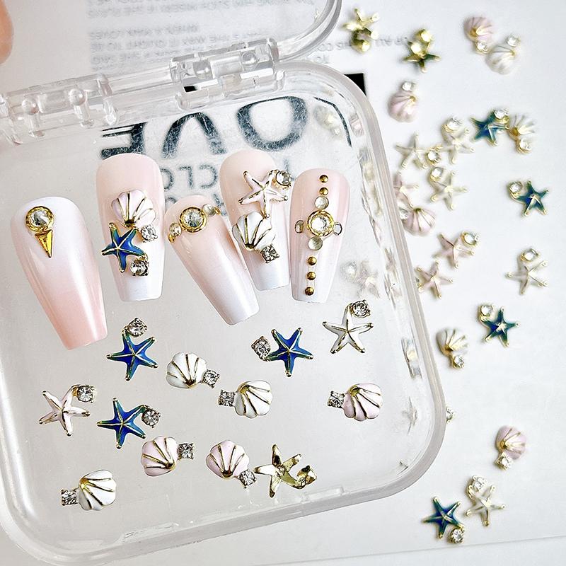 WTEMPO Mini Cute Nail Charms Nail Art Decorations Kit Home Fishbowl Miniature Decorations for DIY Crafts Random Color Shells & Starfish Shaped Designs