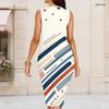 Women Plus Size Round Neck Sleeveless Eagle Star Stripe Printed Bodycon Midi Dress
