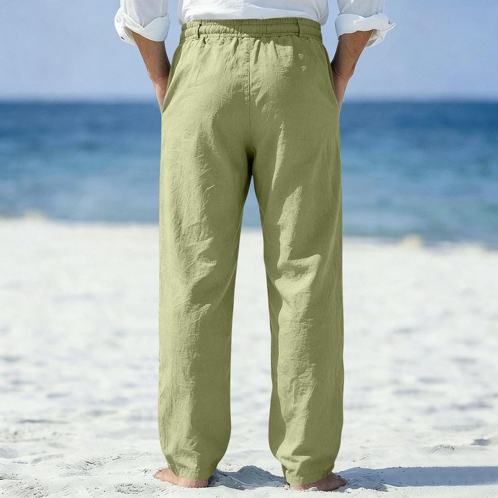 Men's Cotton Linen Cargo Pants Loose Fit Straight Leg with Multiple Pockets for Casual Wear