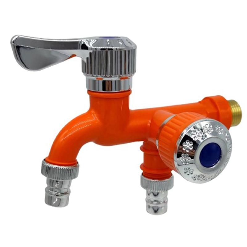 Robinet de apă cu dublă ieșire cu control dublu, interfață universală de 1/2 inch, robinet din plastic, acasă, baie, furtun, conector rapid pentru irigare