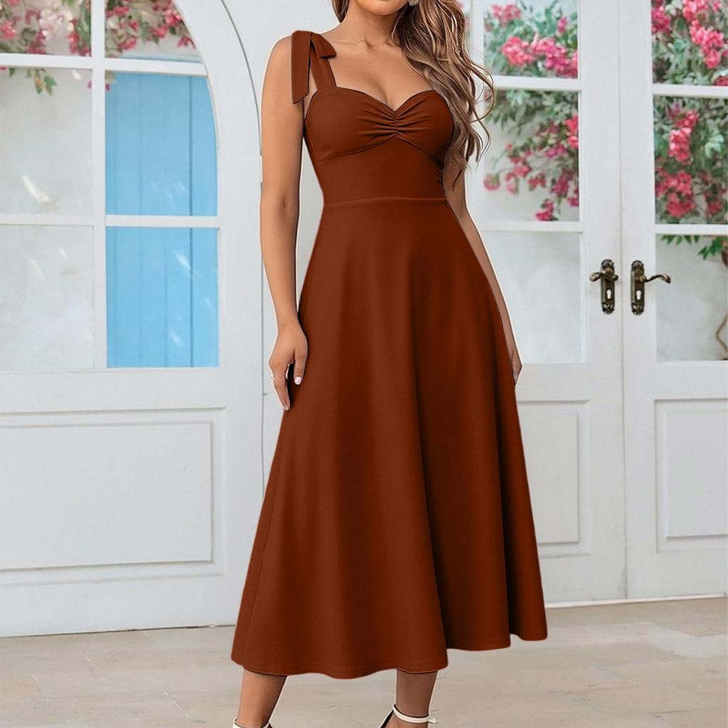 Stylish Women's Elegant Color Suspender Dress Long Dress