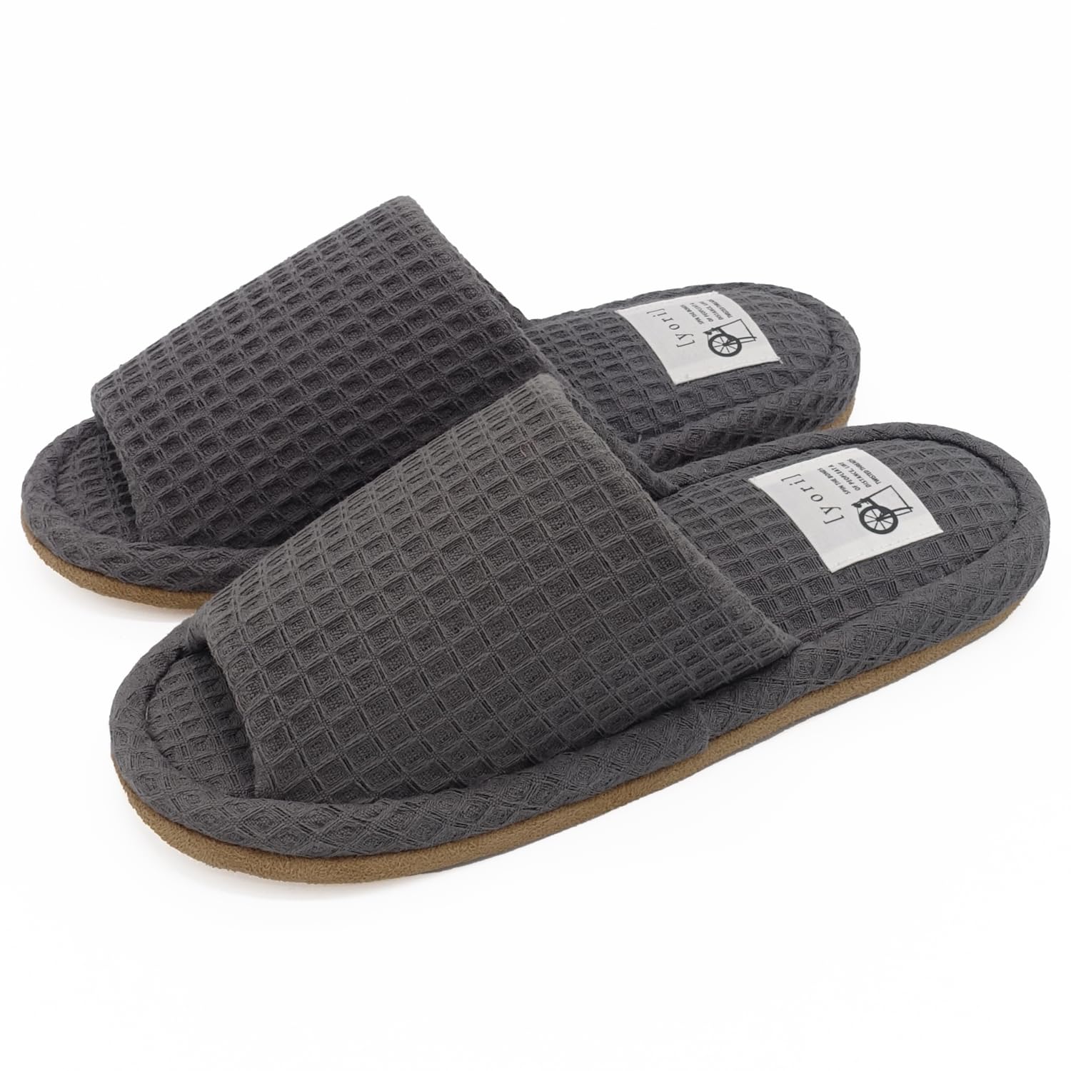

Washable slippers yori cotton waffle charcoal LL size [Okumura]