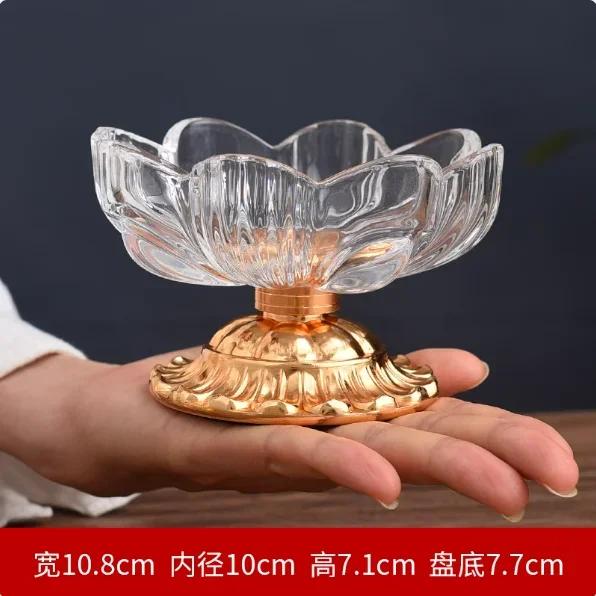 1PCS Glass Alloy Lotus Flower Fruit Tray for Household Use Buddha High Foot Fruit Tray Living Room Decoration Feng Shui Ornament