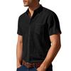 Men's Linen Lapel Short-sleeved Shirt, Solid Color,breathable, Loose And Casual Shirt With  Pocket