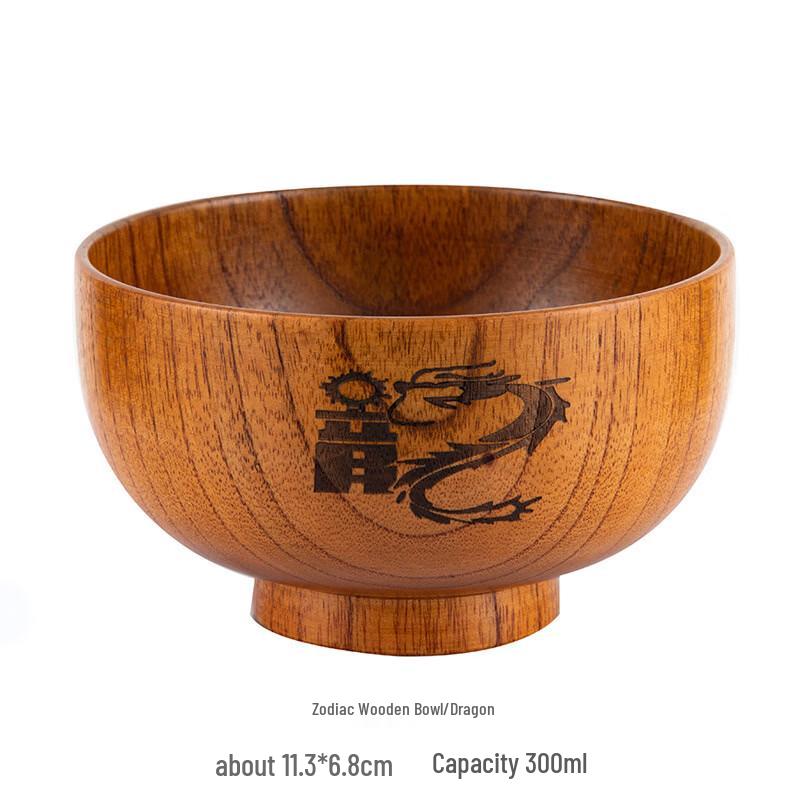 Japanese Zodiac Anti-Drop Wooden Bowl