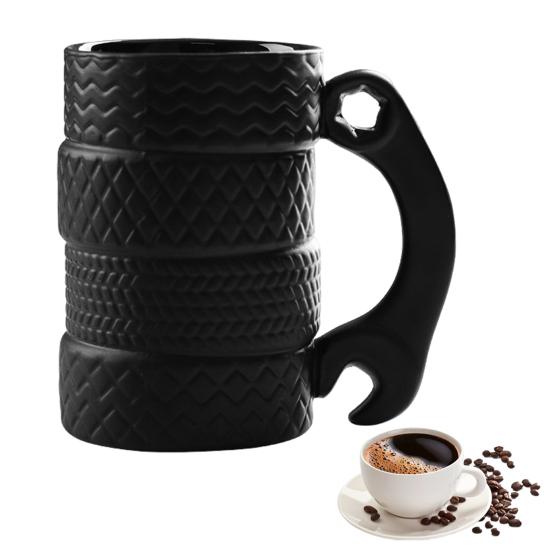 Tire Cup Novelty Spanner And Tire Shape Ceramic Mug Comfortable Grip Sturdy Construction Large Capacity Mug for Hot And Cold Drinks
