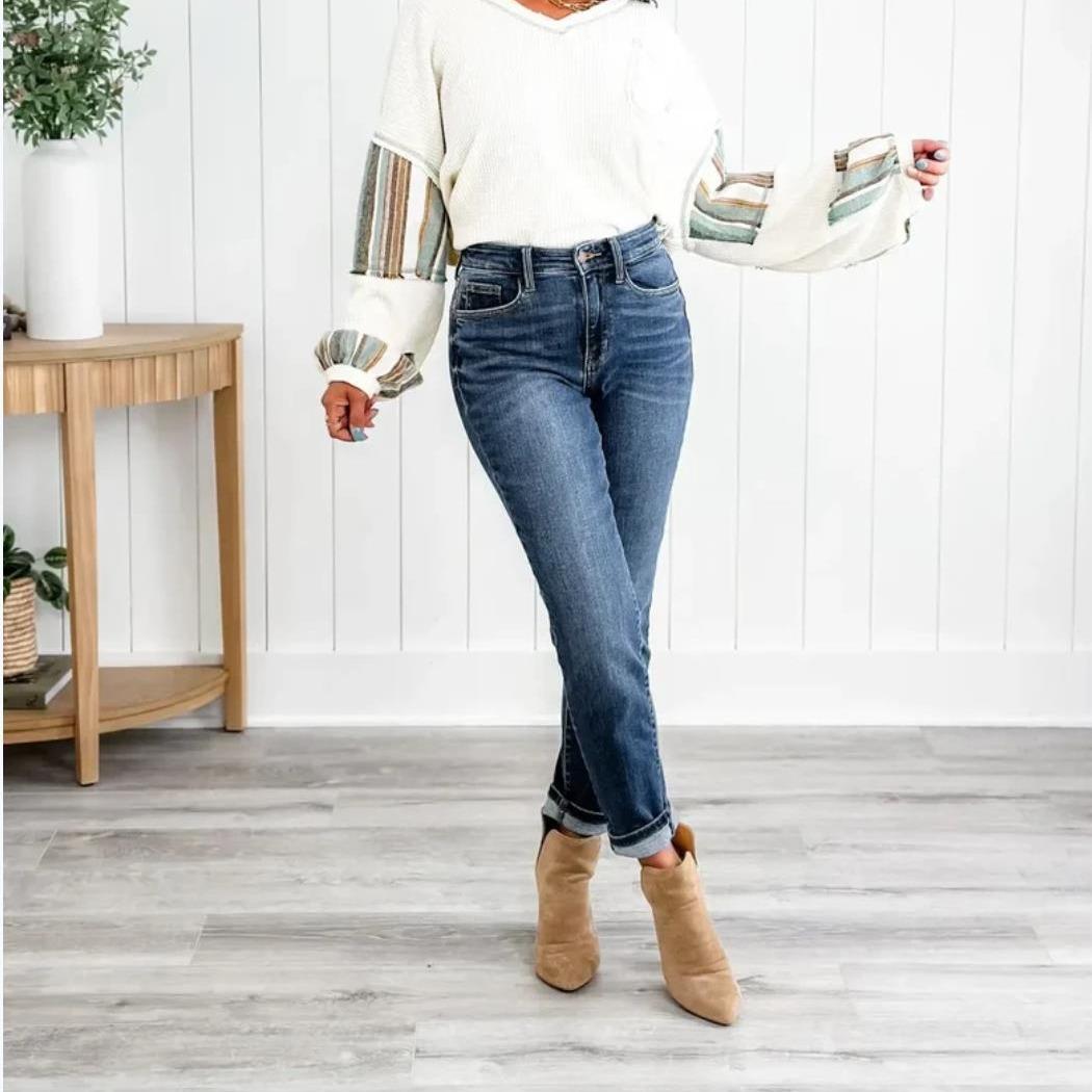 

Women s Jeans Solid Color High Waist Slim Jeans XXXL світло-синій колір