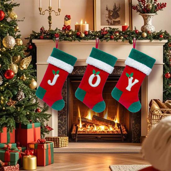 18 Inches Monogram Christmas Stockings with Letters Embroidered Initials Xmas Hanging