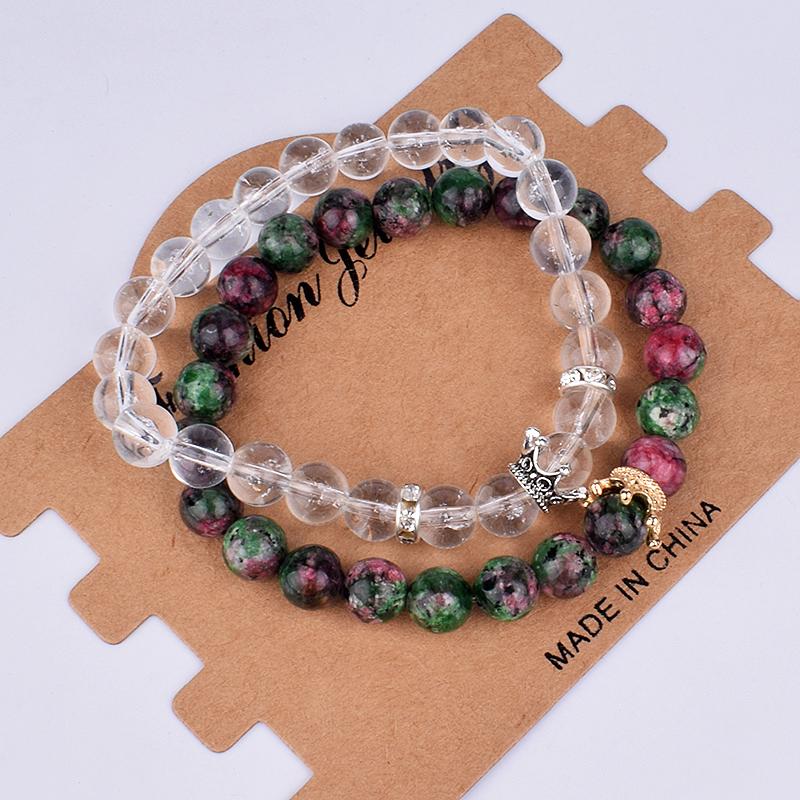 2pcs Charm Paired Bracelets Men Sets Crown Women's Bracelets Natural Stone Beads Wristband Couple Bracelet Gifts Friends Jewelry
