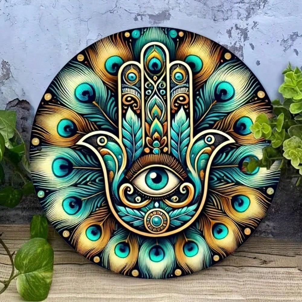 Metal Hamsa Hand Wall Decor Evil Eye Protection Sign Home Art