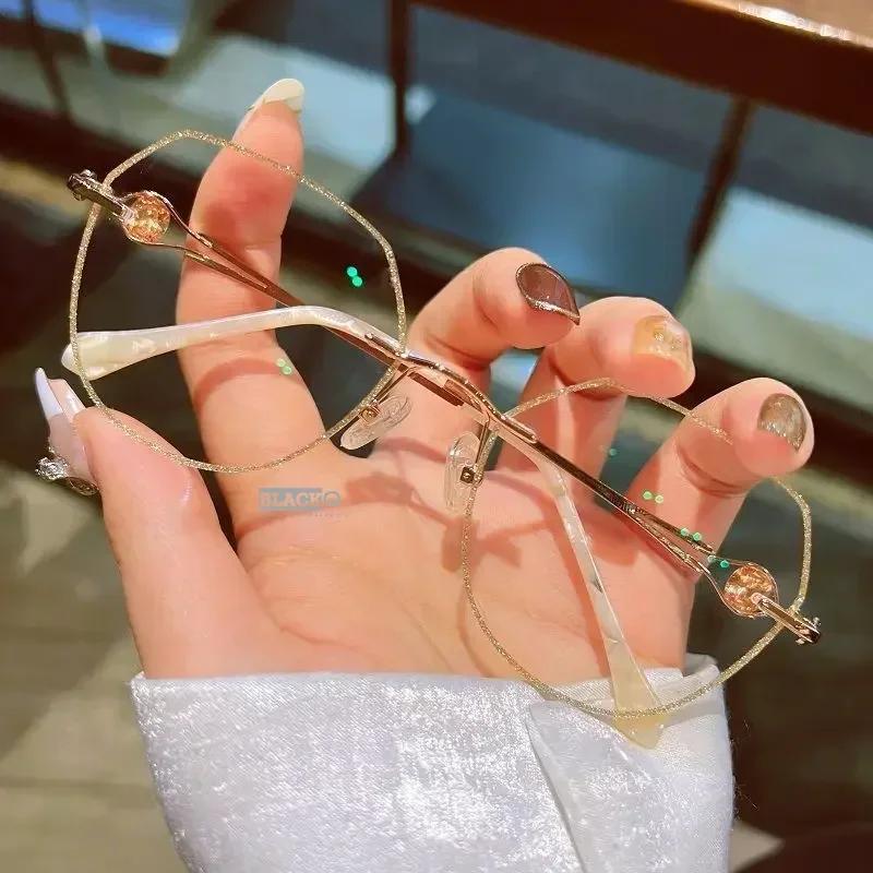 Metal Trimmed Frameless Reading Glasses Women's Anti Blue Light Exquisite and Elegant Presbyopia Glasses +1.0 To + 4.0 Oculos
