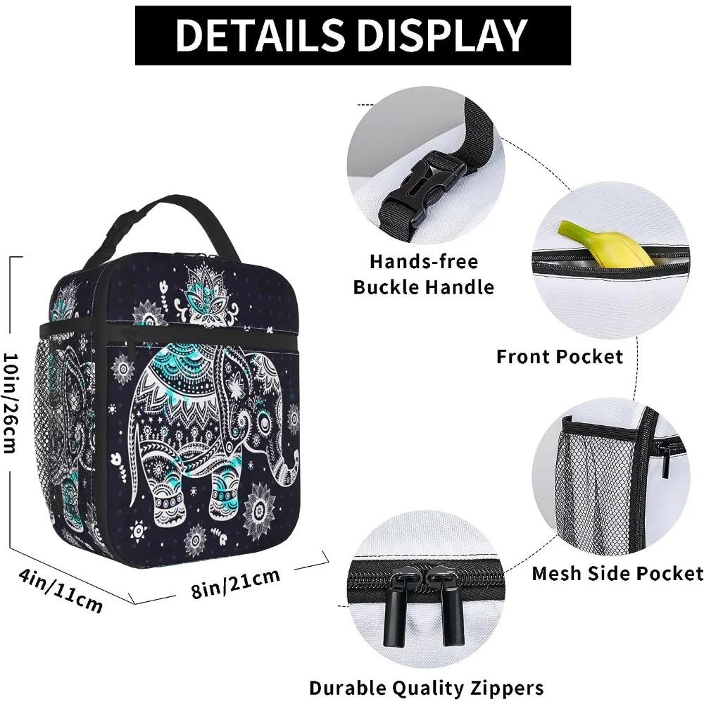 Elephant Lotus Flowers Insulated Lunch Bag Lunch Box Tote Cooler Reusable Thermal Lunch Pail Outdoors Meal Bag for Women Men