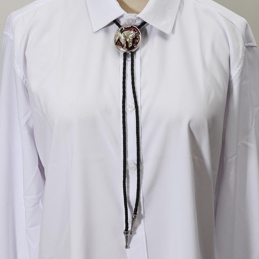 Europäisch-amerikanischer Stil Lederseil-Halskette mit Tropföl-Pferdekopf Retro Bolo-Krawatte Pulloverkette - Unisex-Design