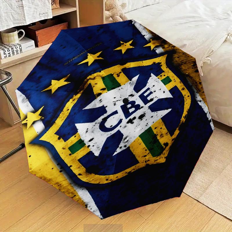 1PC Brazilian Football Federation Printed Umbrella Folding umbrella, automatic umbrella 8-Frame for Travel, camping Fan gifts Christmas Gifts
