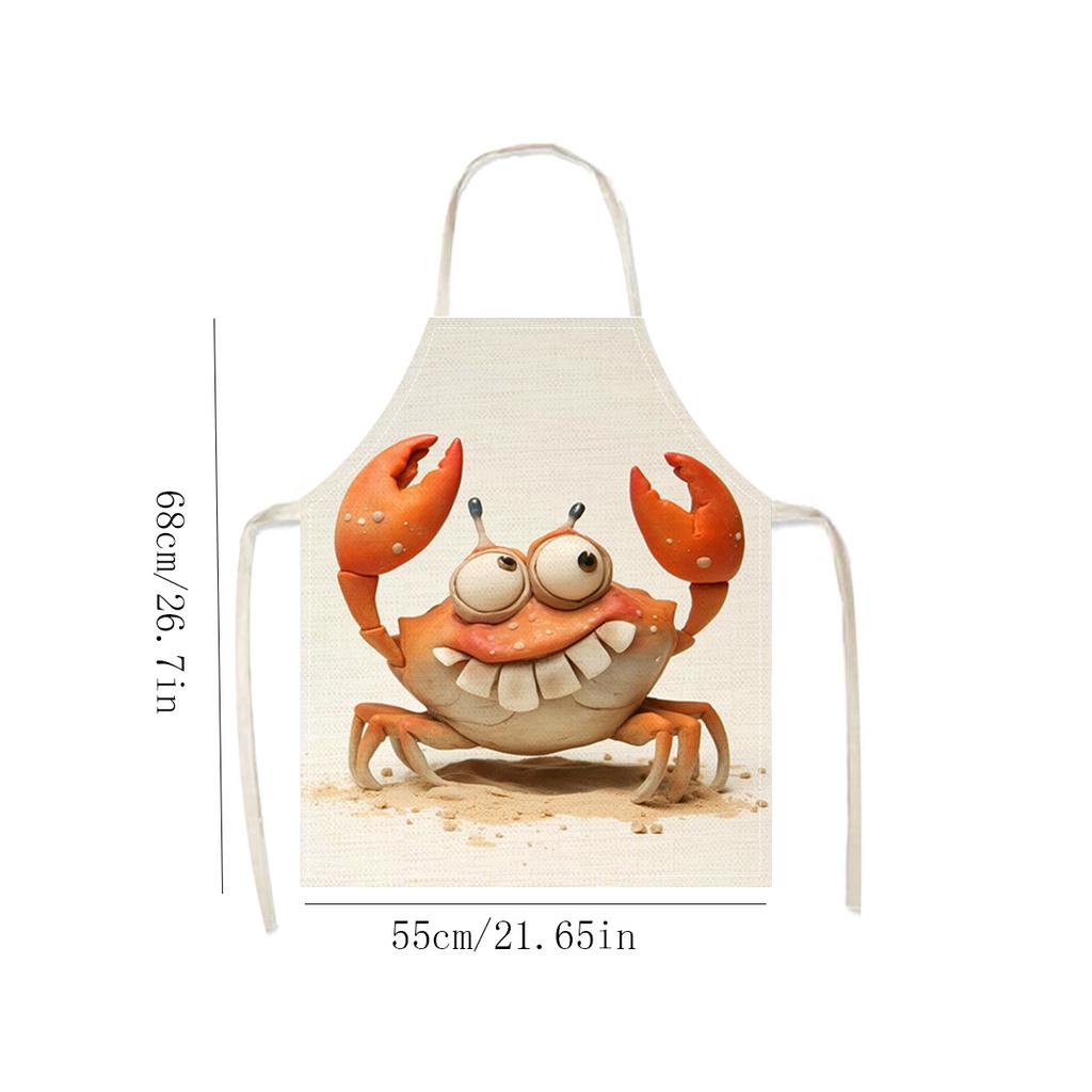 Cartoon Crab Apron Linen Kitchen Cooking Baking Seafood Gift for Men Women Chef Lover