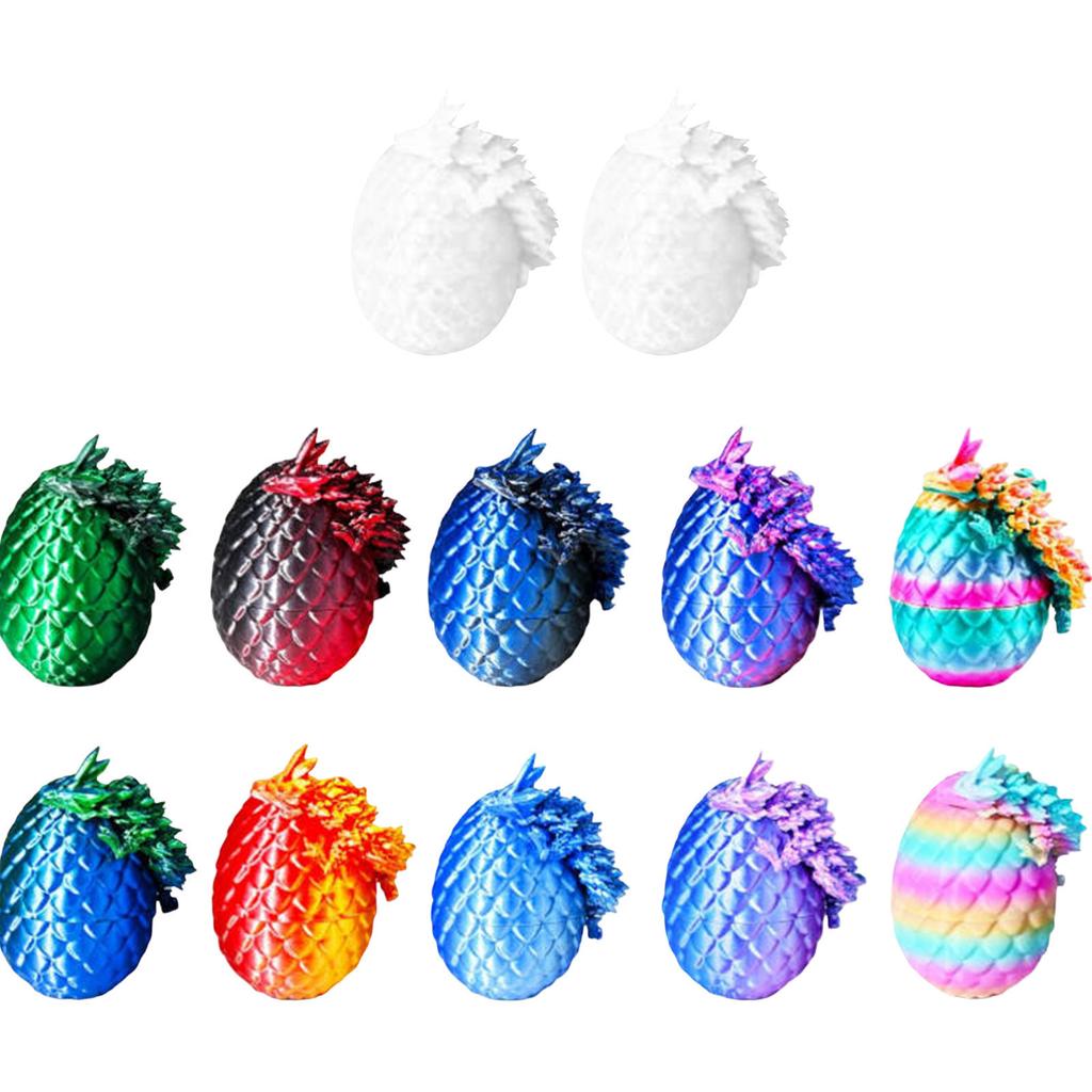 12 3D Printed Easter Eggs With 3D Printed Dragons Inside, Miniature Easter Basket Fillers, Articulated Crystal Dragon Set For Adults And Kids