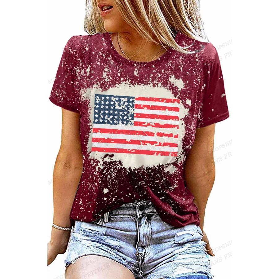 American Flag 3d Print T-shirt Women Fashion Usa Flag T-shirts Vintage T Shirt Casual Short Sleeve Tops Tee Lady Tshirt Distress