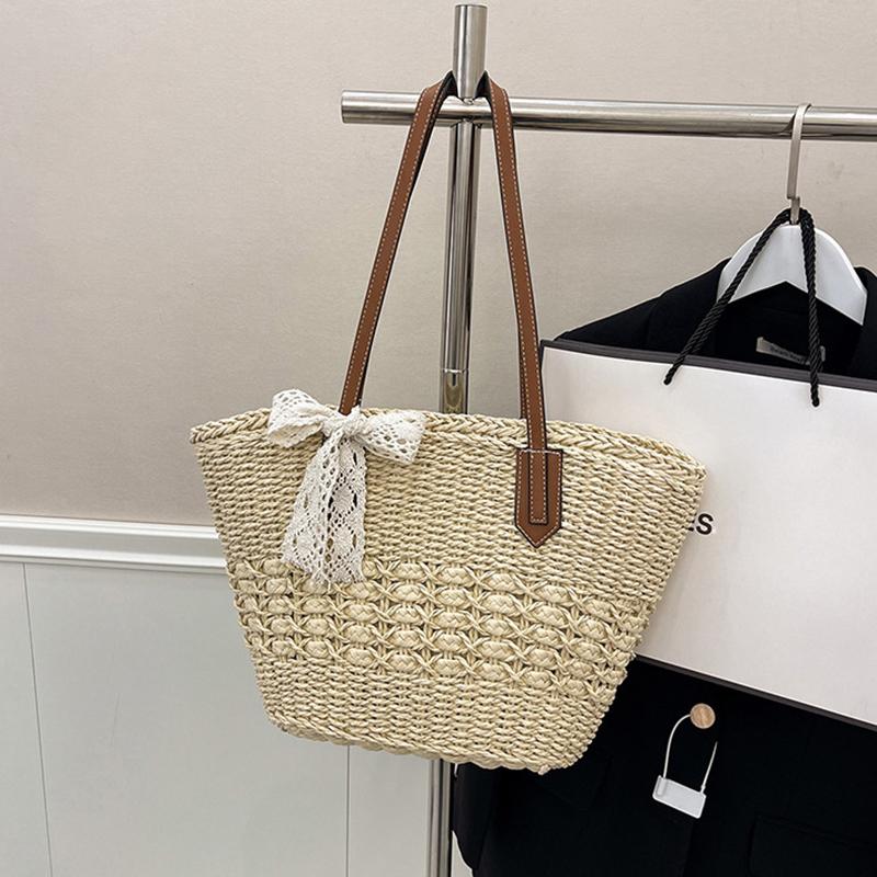 Yogodlns Summer Straw Woven Large Capacity Seaside Tote Bag Women's Basket New Beach Bag Shoulder Underarm Handbag