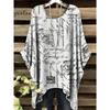 Bohemio Chic Oversize de Moda Estampados Étnicos Dobladillo Irregular Cuello Redondo Ropa Moda Ropa de Mujer Versátil Ropa para Mujer
