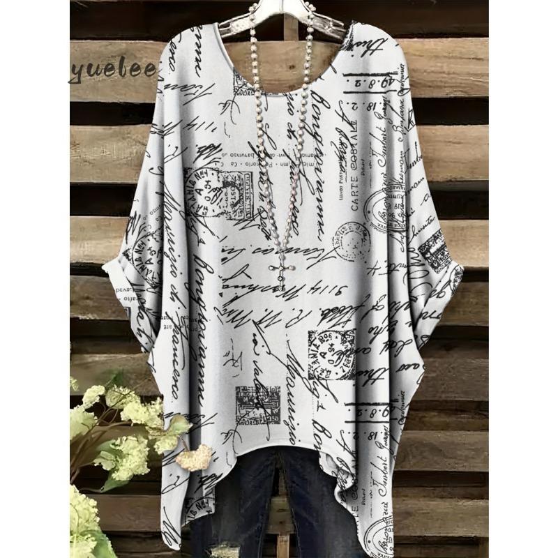 Bohemio Chic Oversize de Moda Estampados Étnicos Dobladillo Irregular Cuello Redondo Ropa Moda Ropa de Mujer Versátil Ropa para Mujer